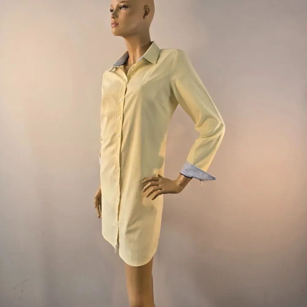 US Polo Assn Shirt Dress Womens Sz XS Button Front Long Sleeve Blush Yellow
